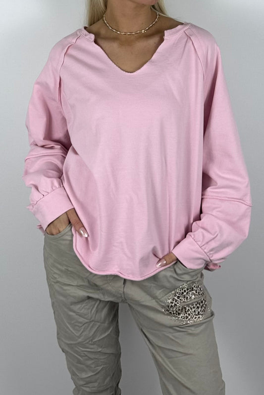 Damen Oversize-Sweatshirt mit V-Ausschnitt-Rosa
