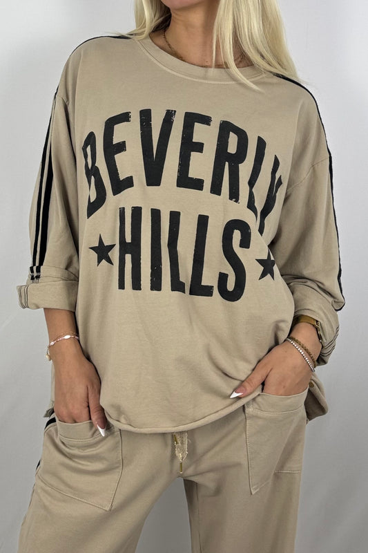 Oversize-Sweatshirt mit Statement-Print-Beige