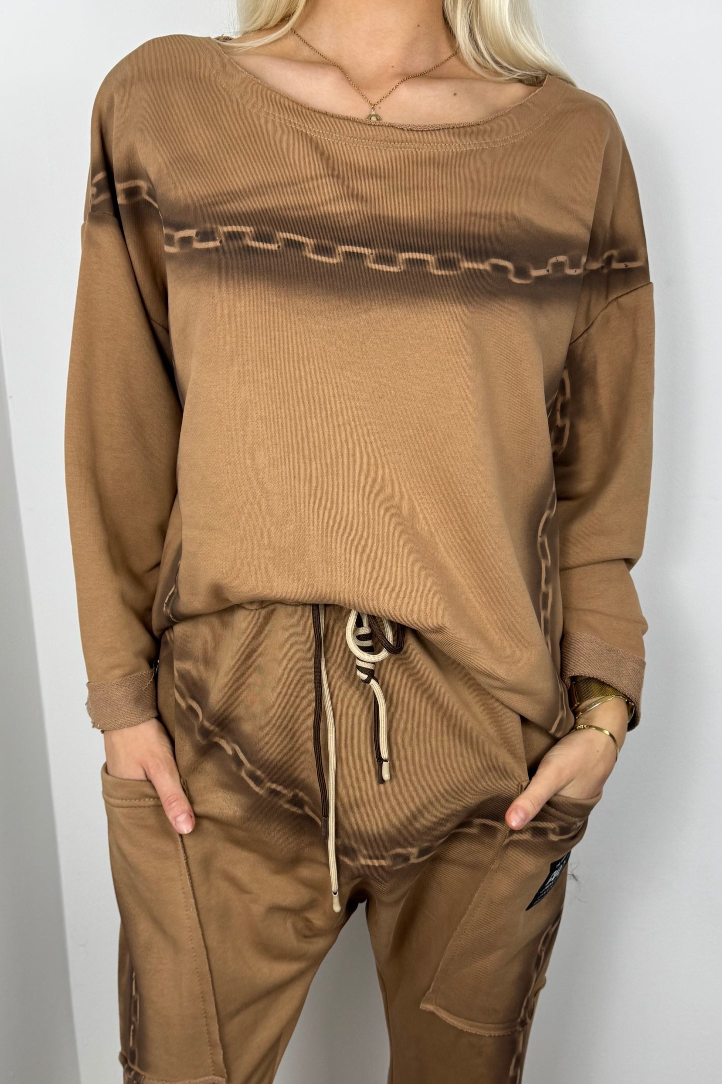 Shirt mit Ketten-Print –Cammel