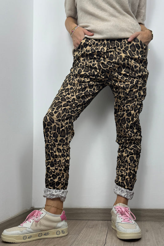 Damen Hose im Animal-Print mit elastischem Bund -Leo