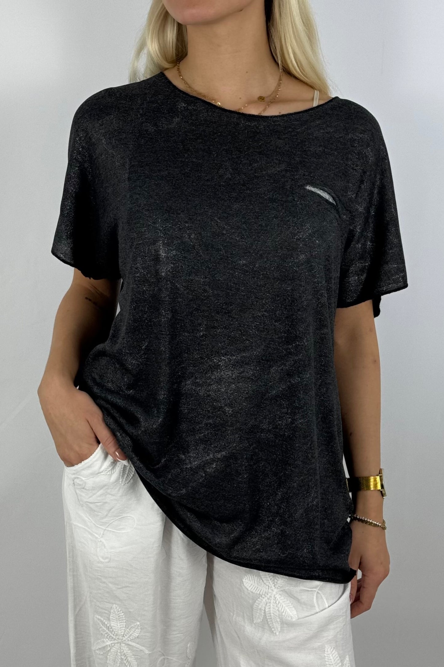 Glitzer-Shirt mit Pailletten-Detail – elegant & bequem-Schwarz