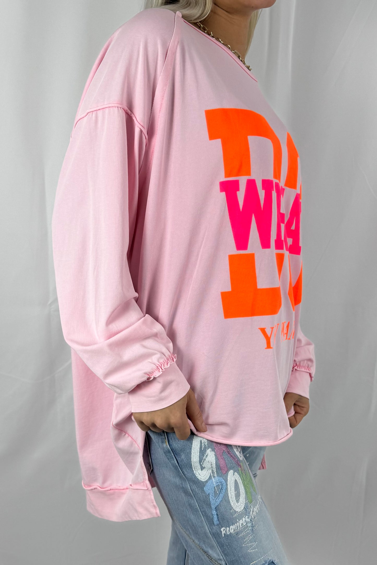 Shirt mit „DO WHAT YOU WANT“ Statement-Print- Rosa