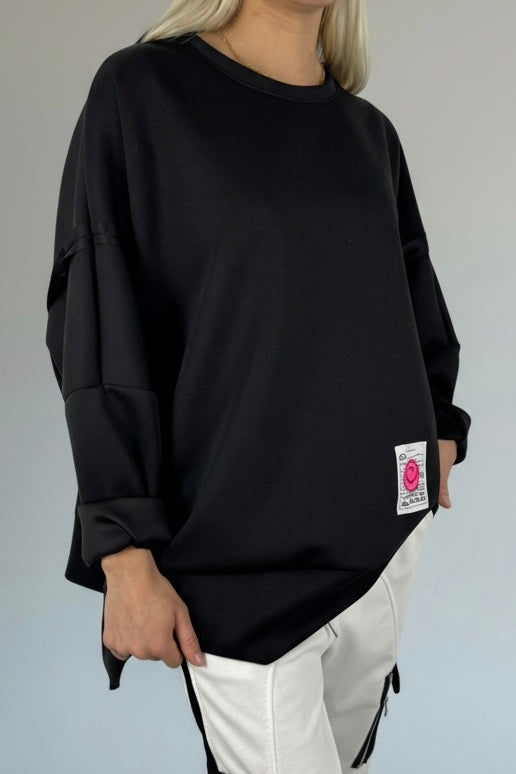 Oversize Sweatshirt mit Patch-Detail-Schwarz