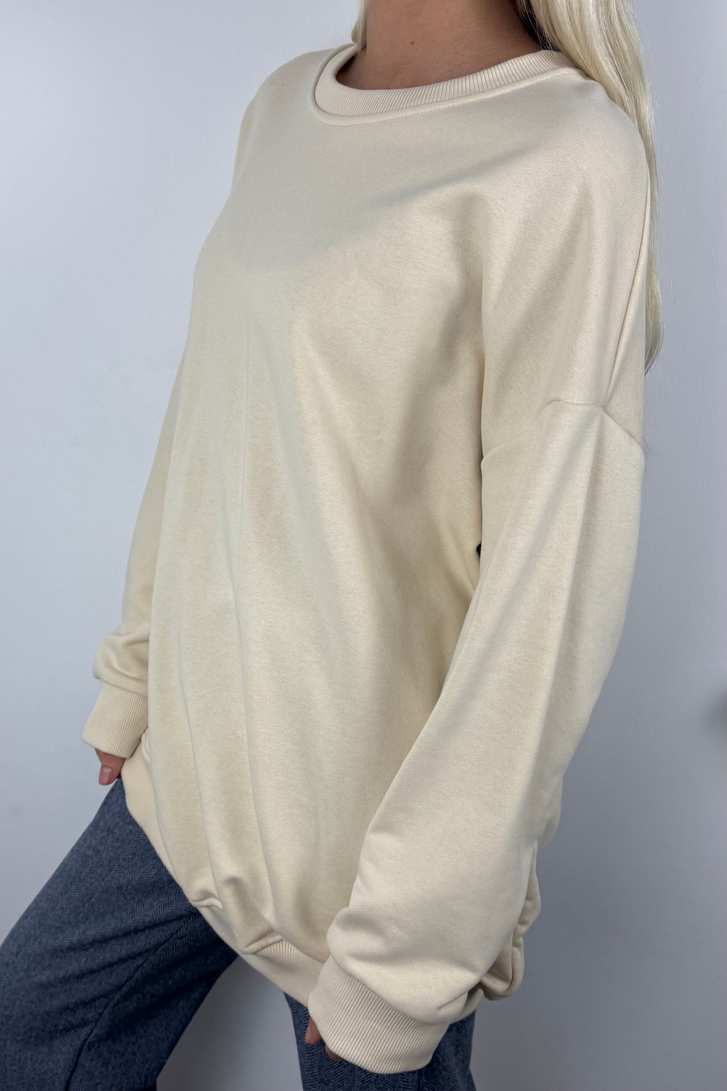 Oversized Sweatshirt mit Statement-Stickerei-Beige