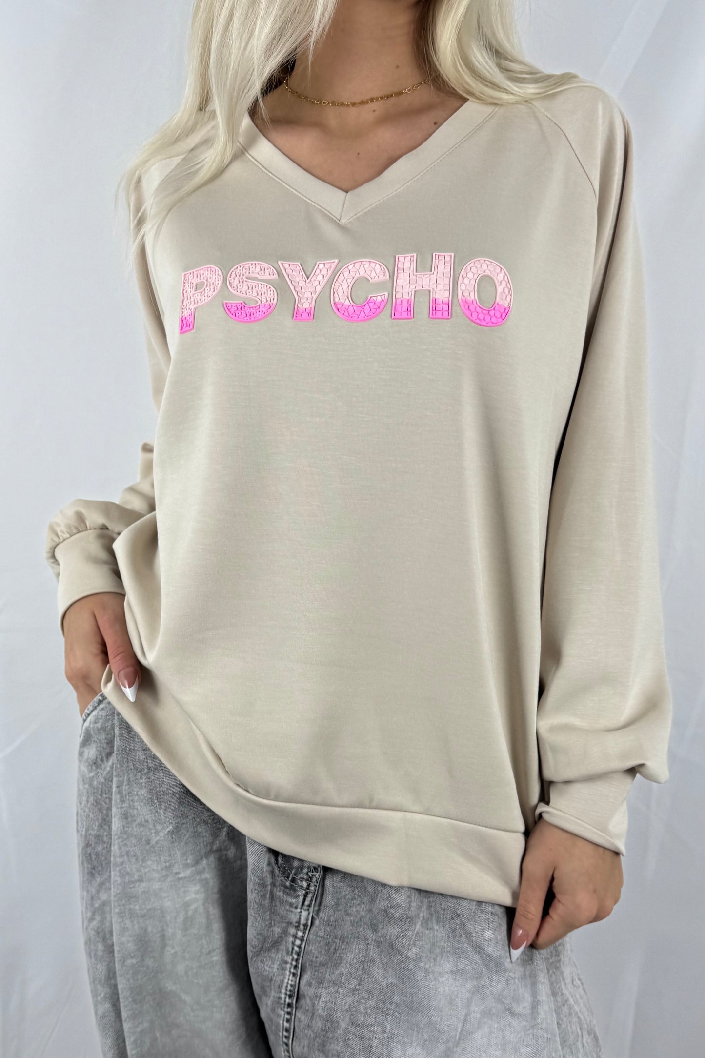 Oversize Sweatshirt mit Statement-Print –Beige
