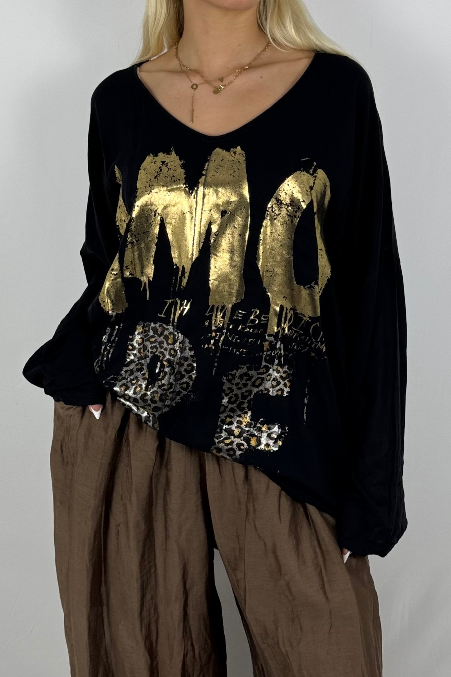 Oversize-Shirt mit Statement-Print-Schwarz
