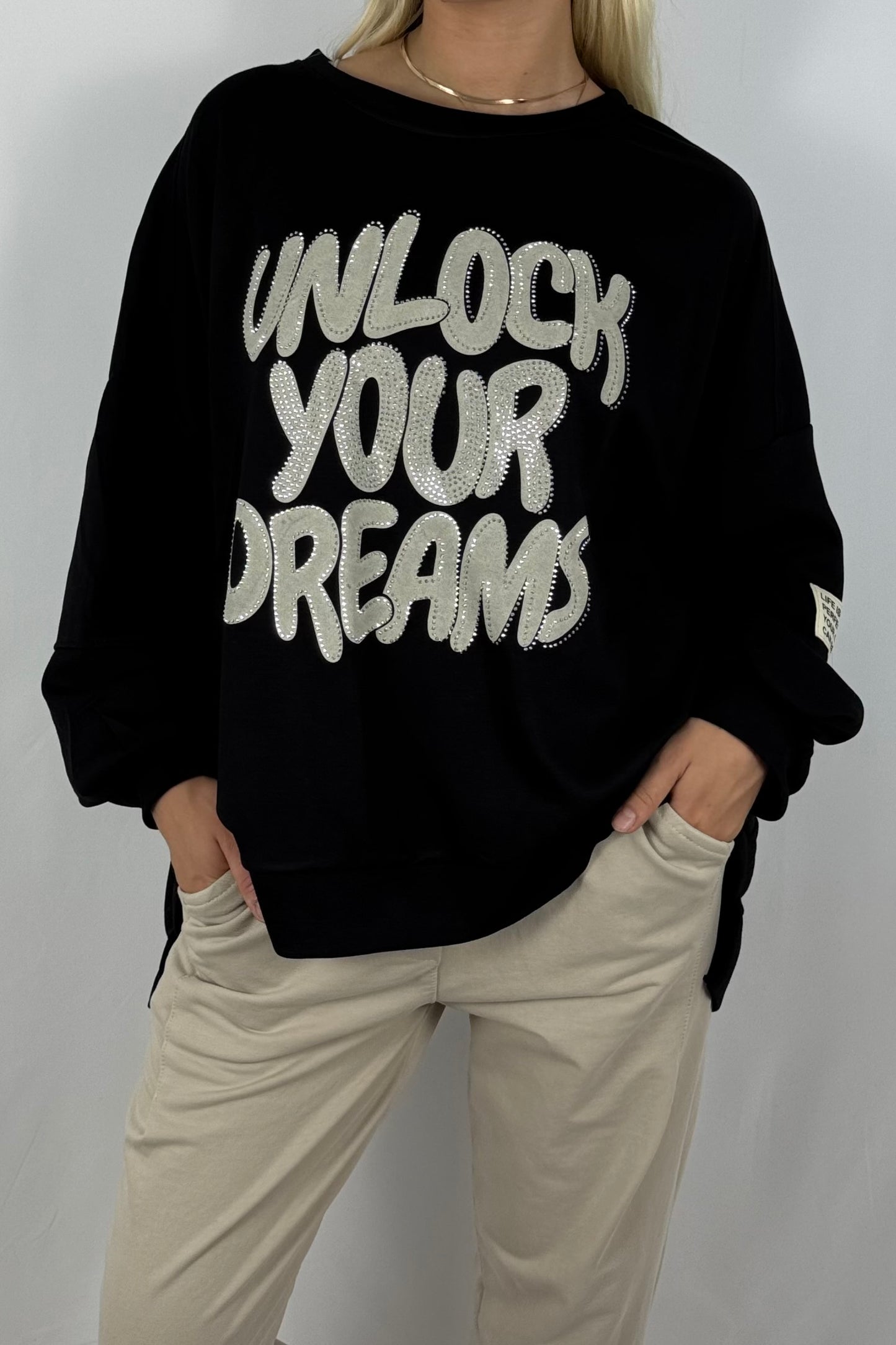 Damen Oversize Sweatshirt – Unlock Your Dreams-Schwarz