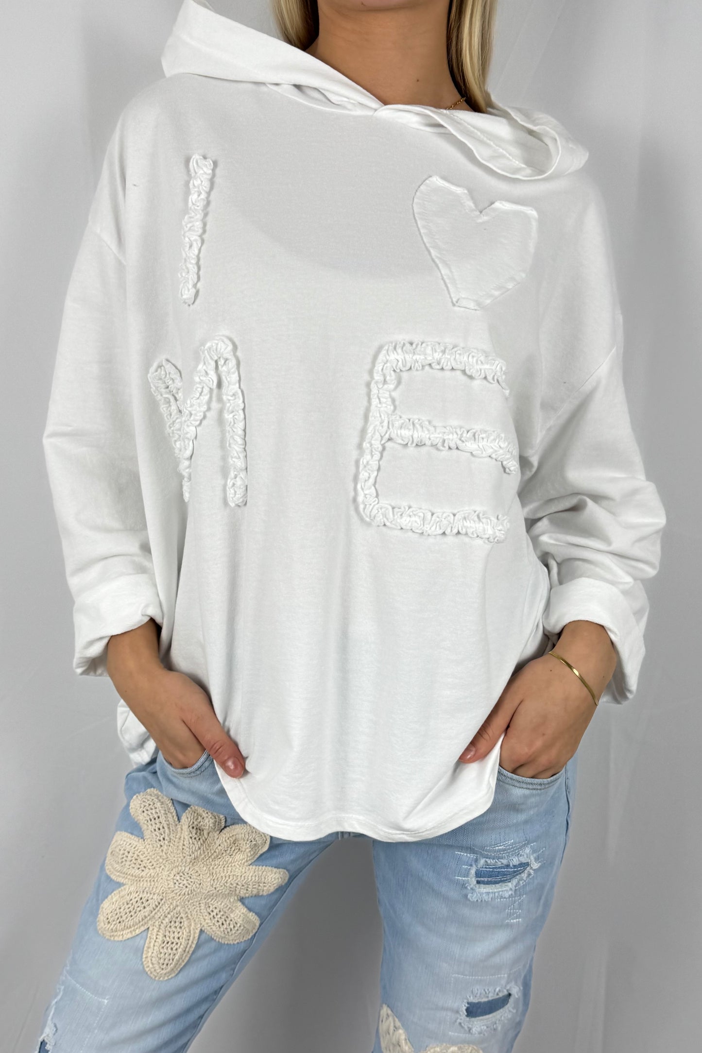 Damen Hoodie „I Love Me“ mit Schriftzug-Weiß