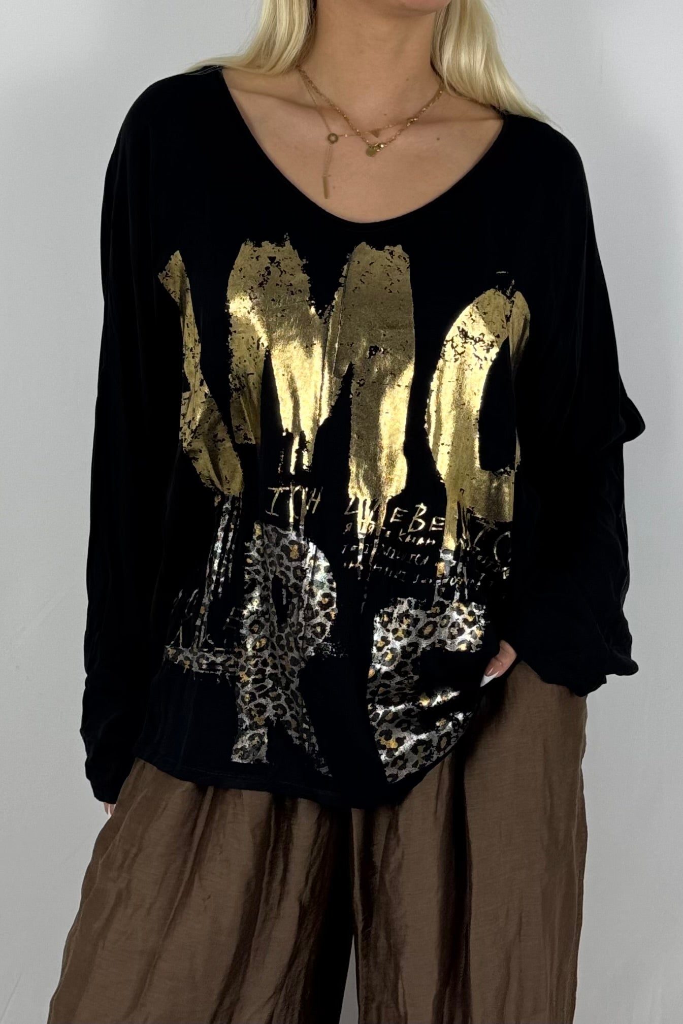 Oversize-Shirt mit Statement-Print-Schwarz