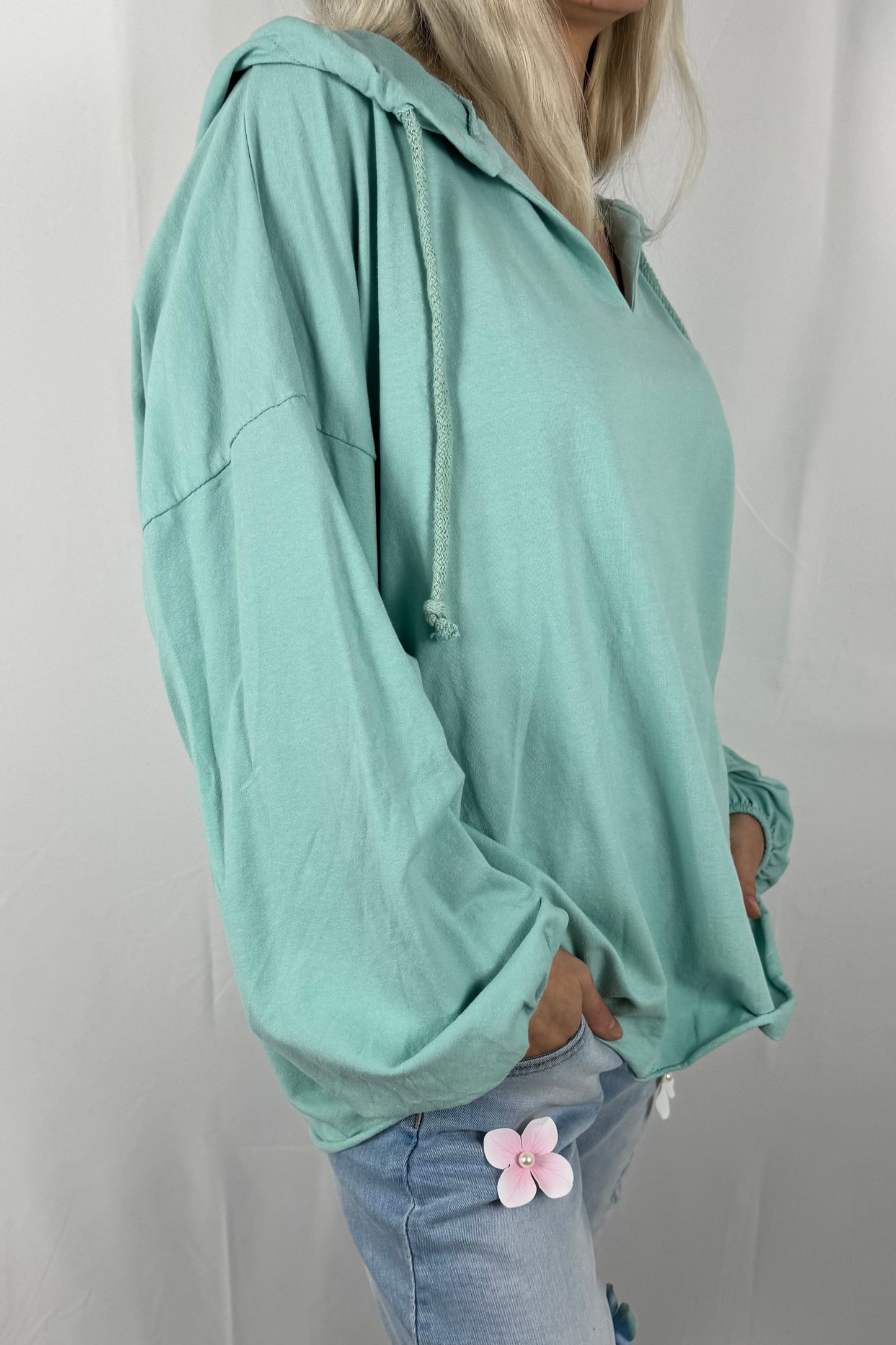 Damen Hoodie Shirt mit V-Ausschnitt –Mint