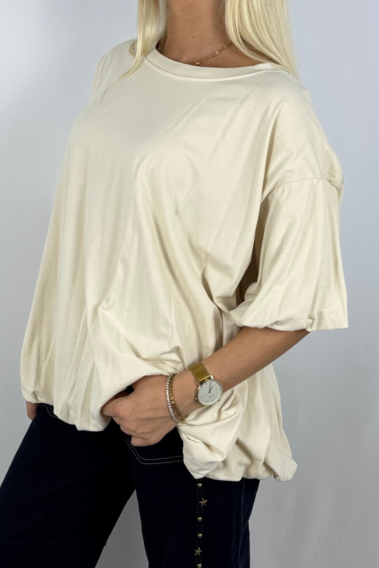 Basic Oversize Shirt mit Puffärmeln – Butter