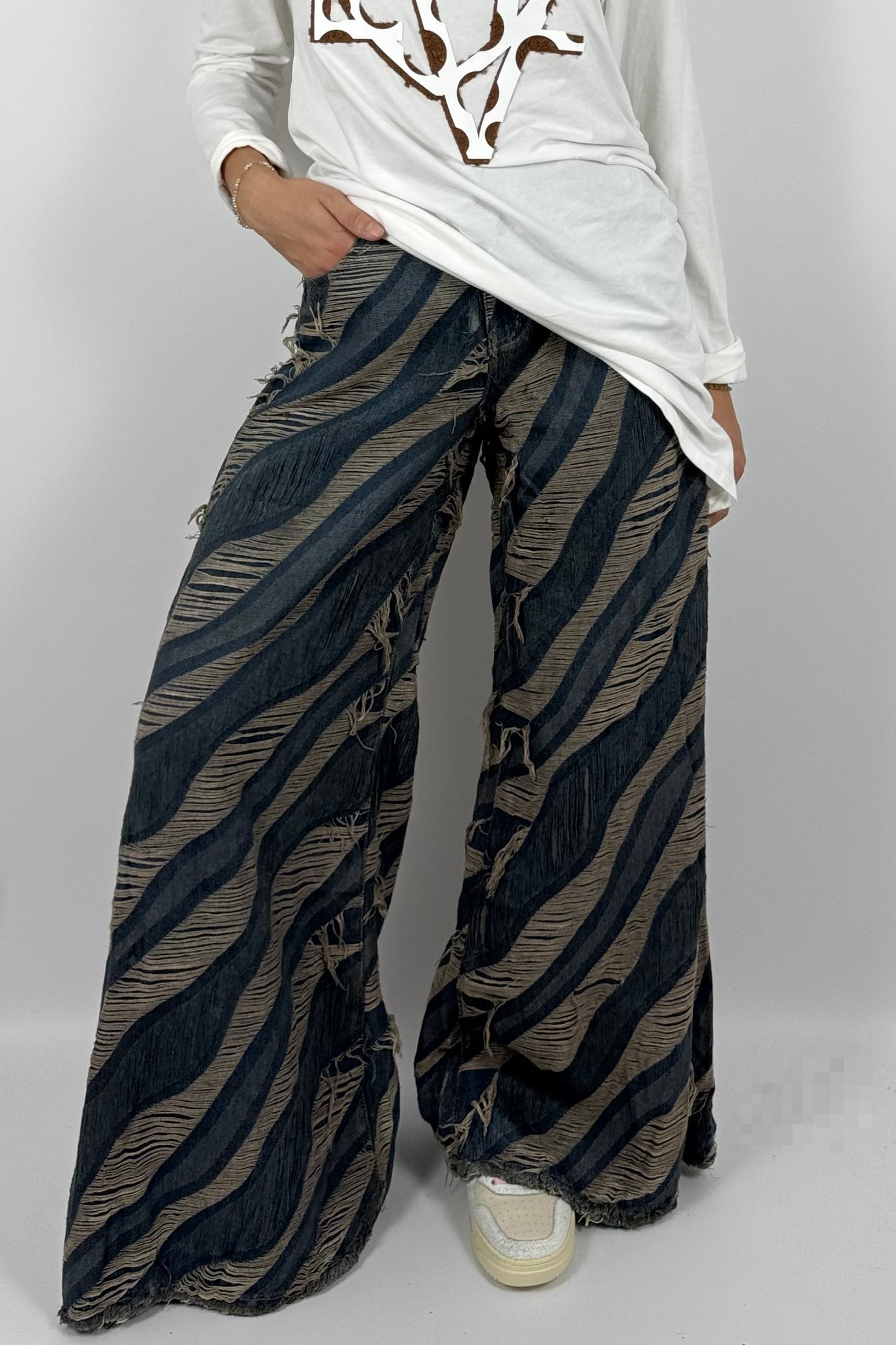 Damen Wide-Leg Jeans im Destroyed-Look – Blau