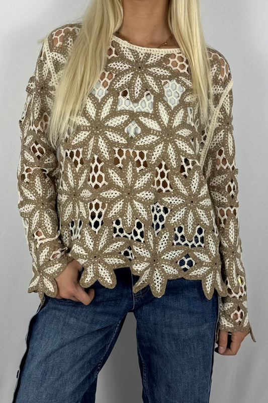 Gehäkeltes Oversize-Shirt mit Blumenmuster-Mud
