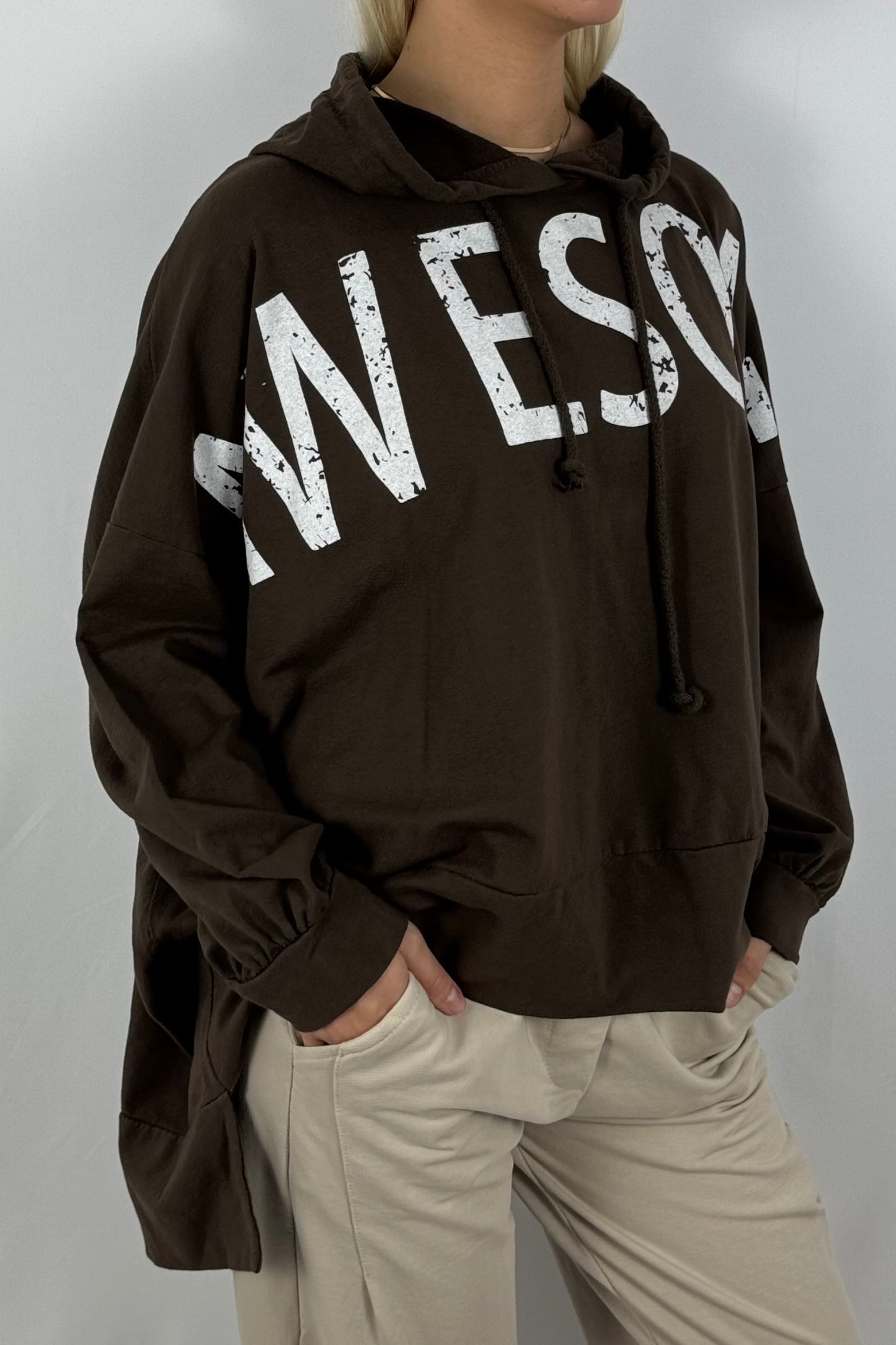Damen Oversize Hoodie – Awesome Print-Schoko