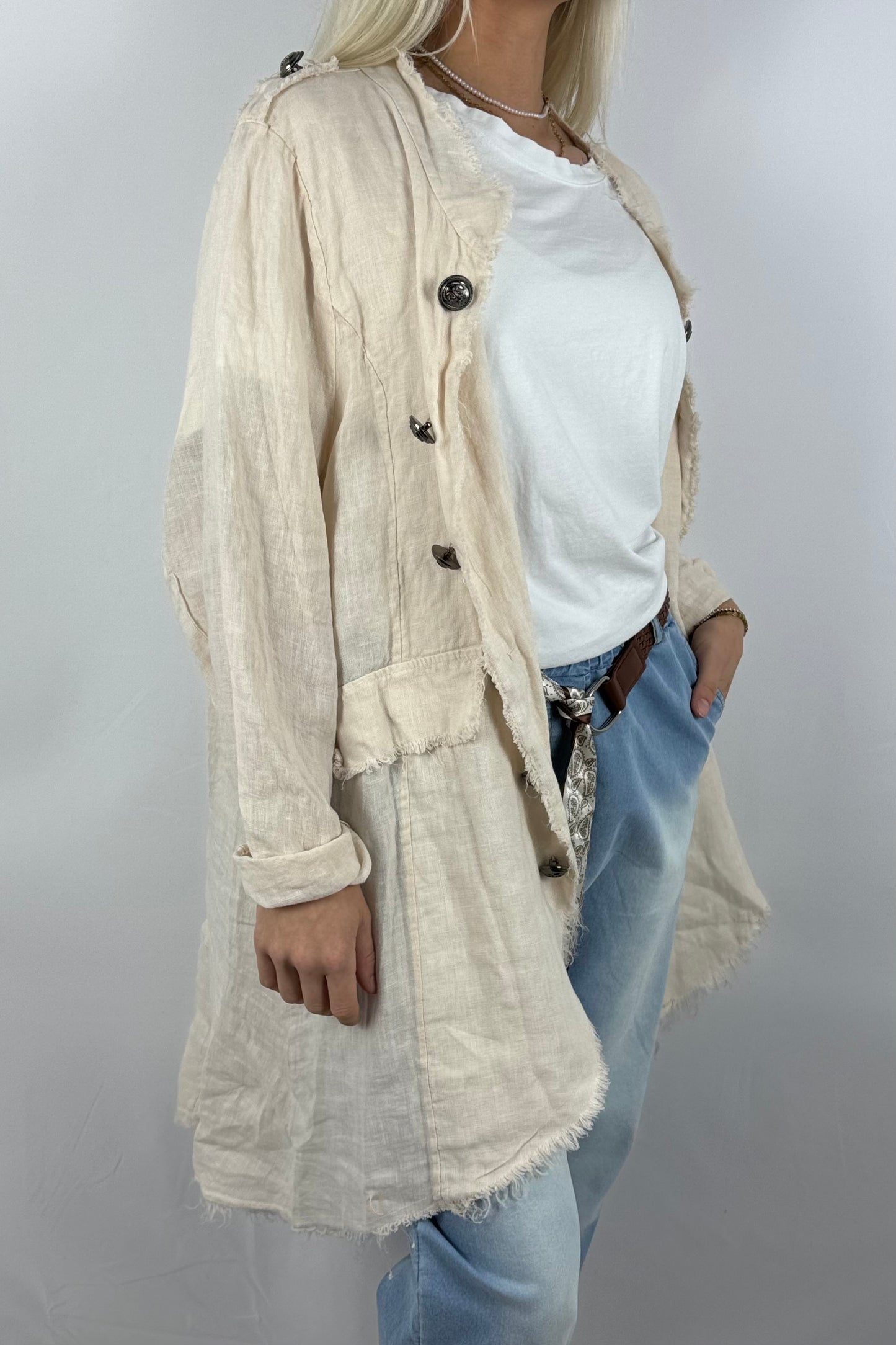 Leinenmantel „Casual Chic“ – leicht & stylisch-Beige