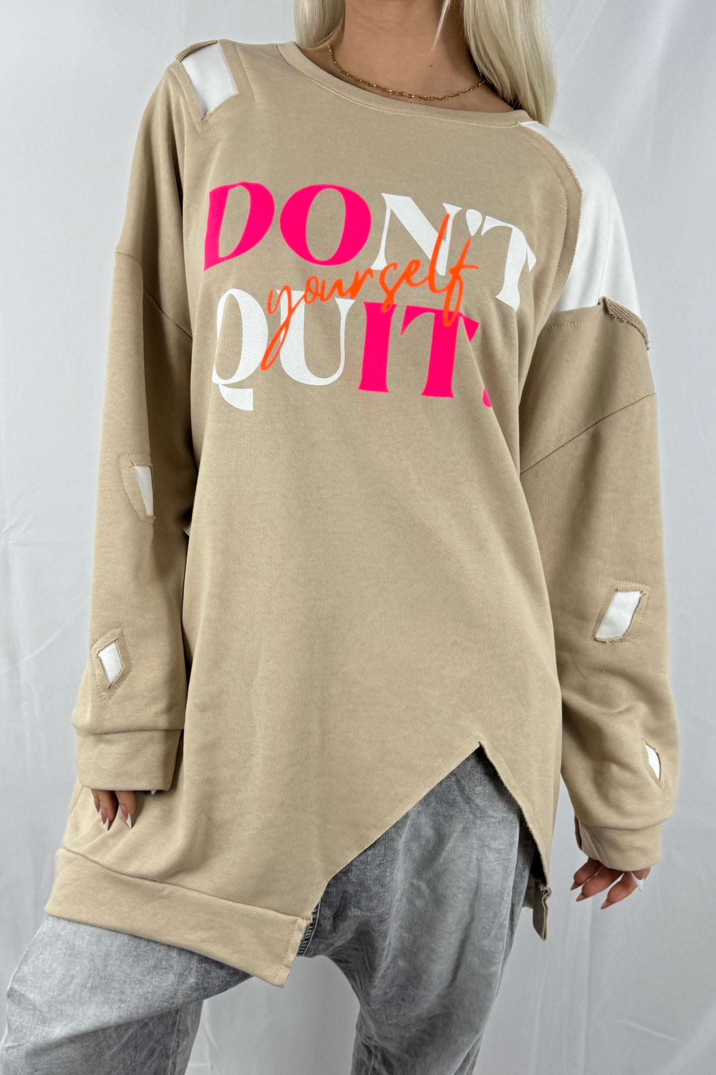 Oversize Sweatshirt mit Statement-Print –Beige