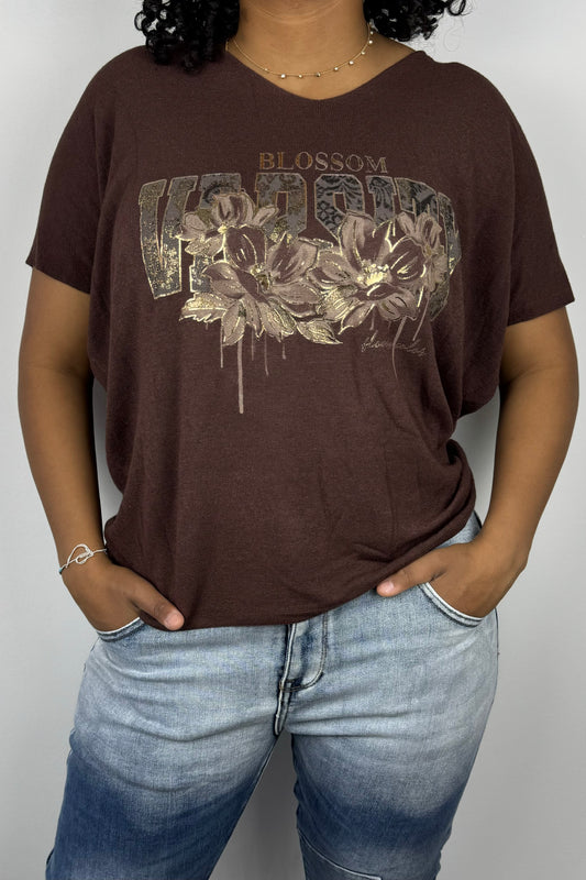 Oversized Shirt mit „Blossom Harmony“-Print und Blumenmotiv-Choco