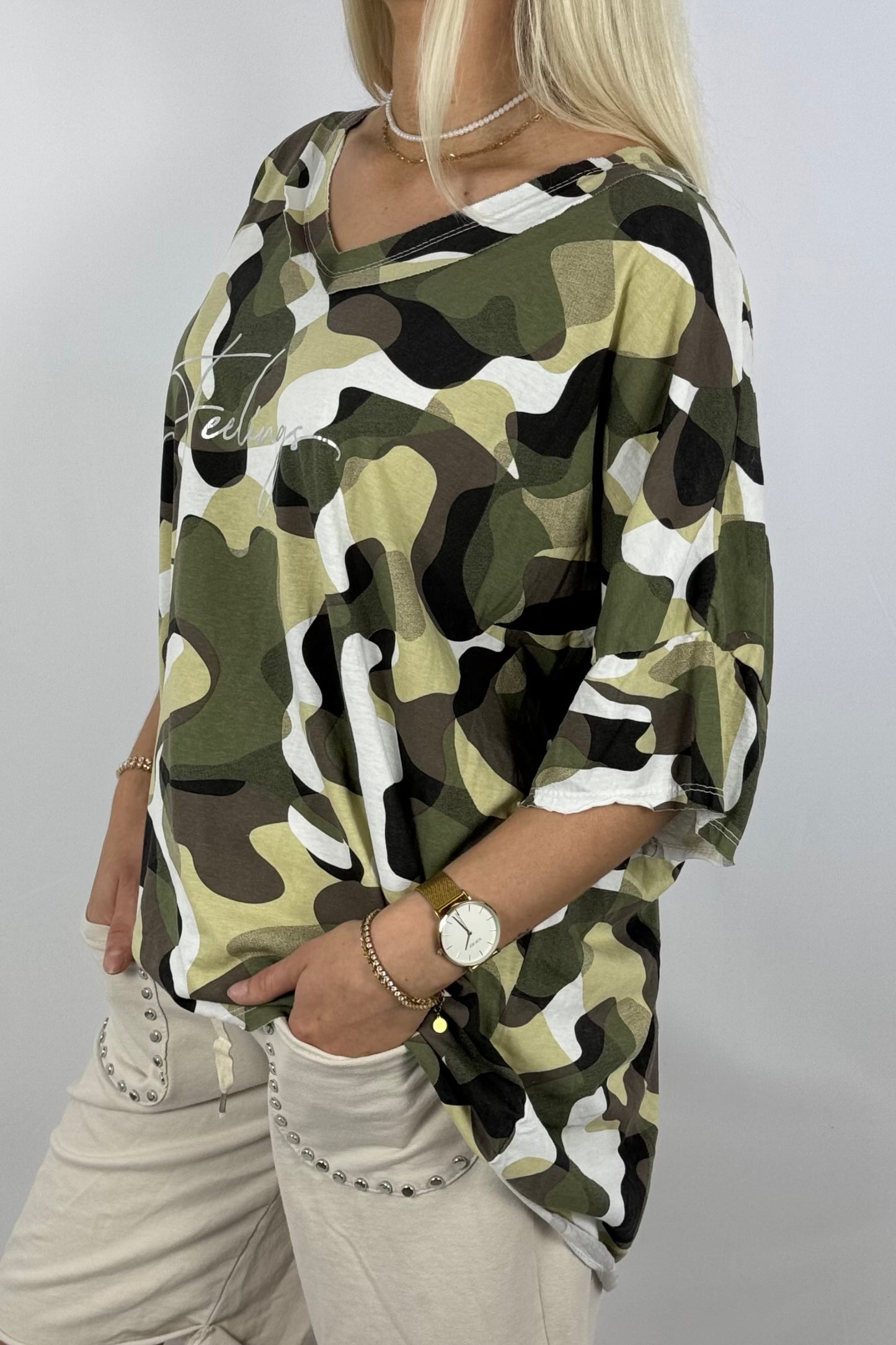 Oversize-Shirt im Camouflage-Look-Weiß
