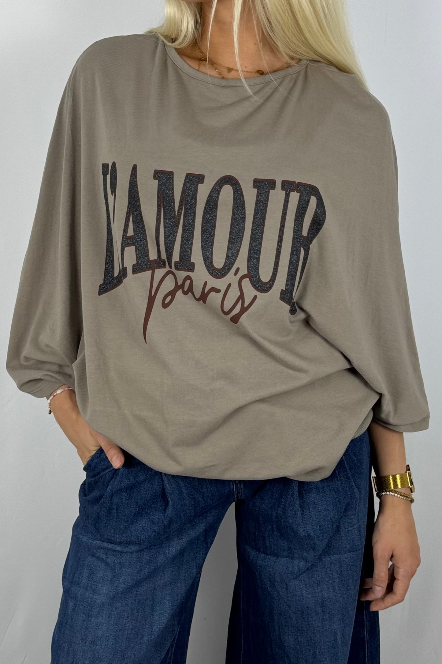 Damen Oversize Shirt „L’AMOUR Paris“-Mud