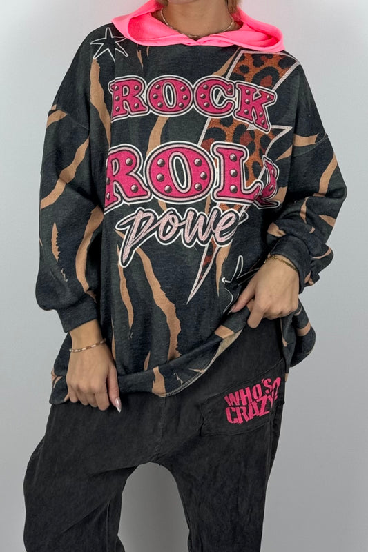 Damen Oversize Hoodie „Rock & Roll Power“-Schwarz