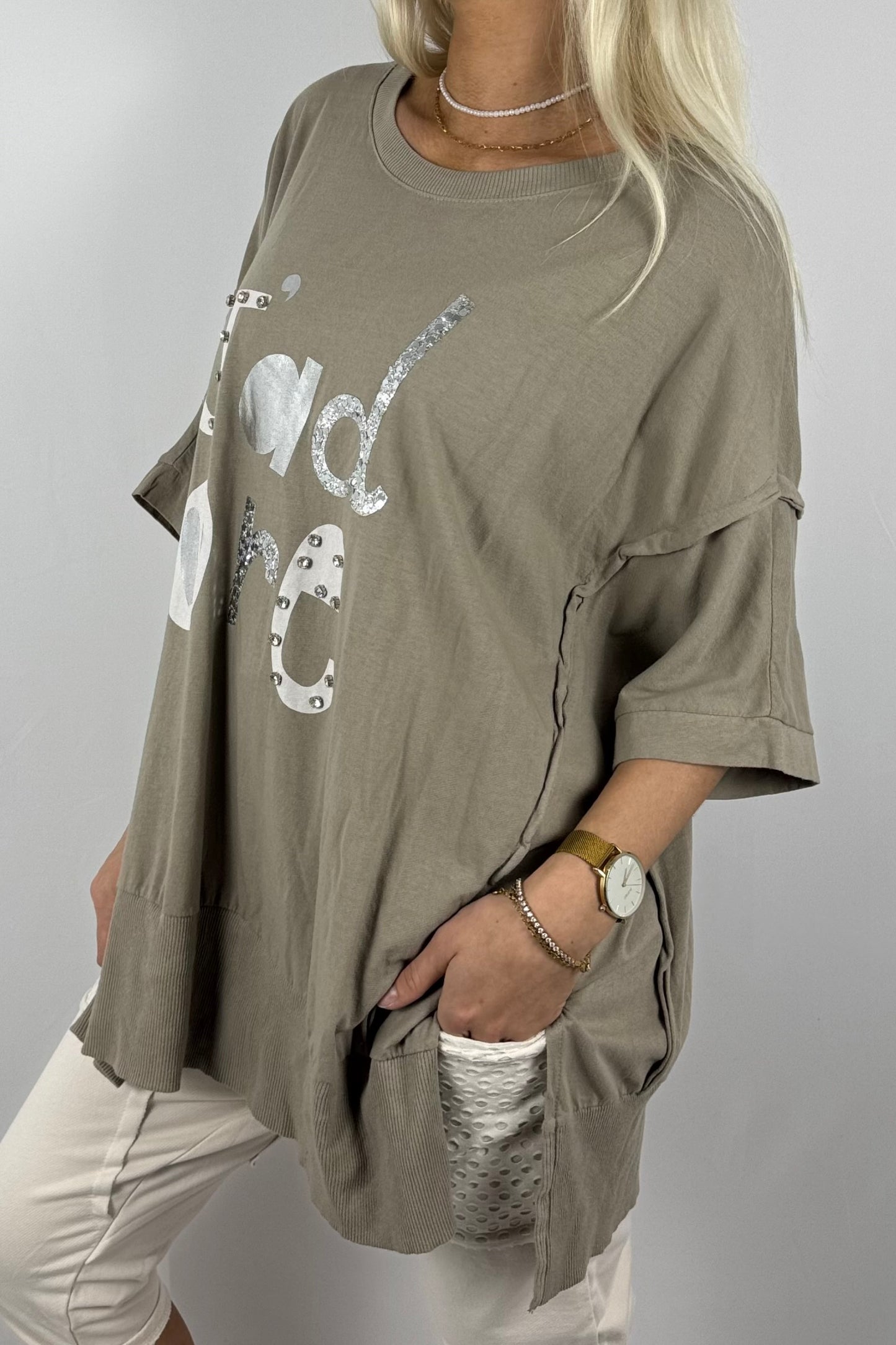 Oversize-Shirt „J’adore“ mit Glitzer-Print-Mud