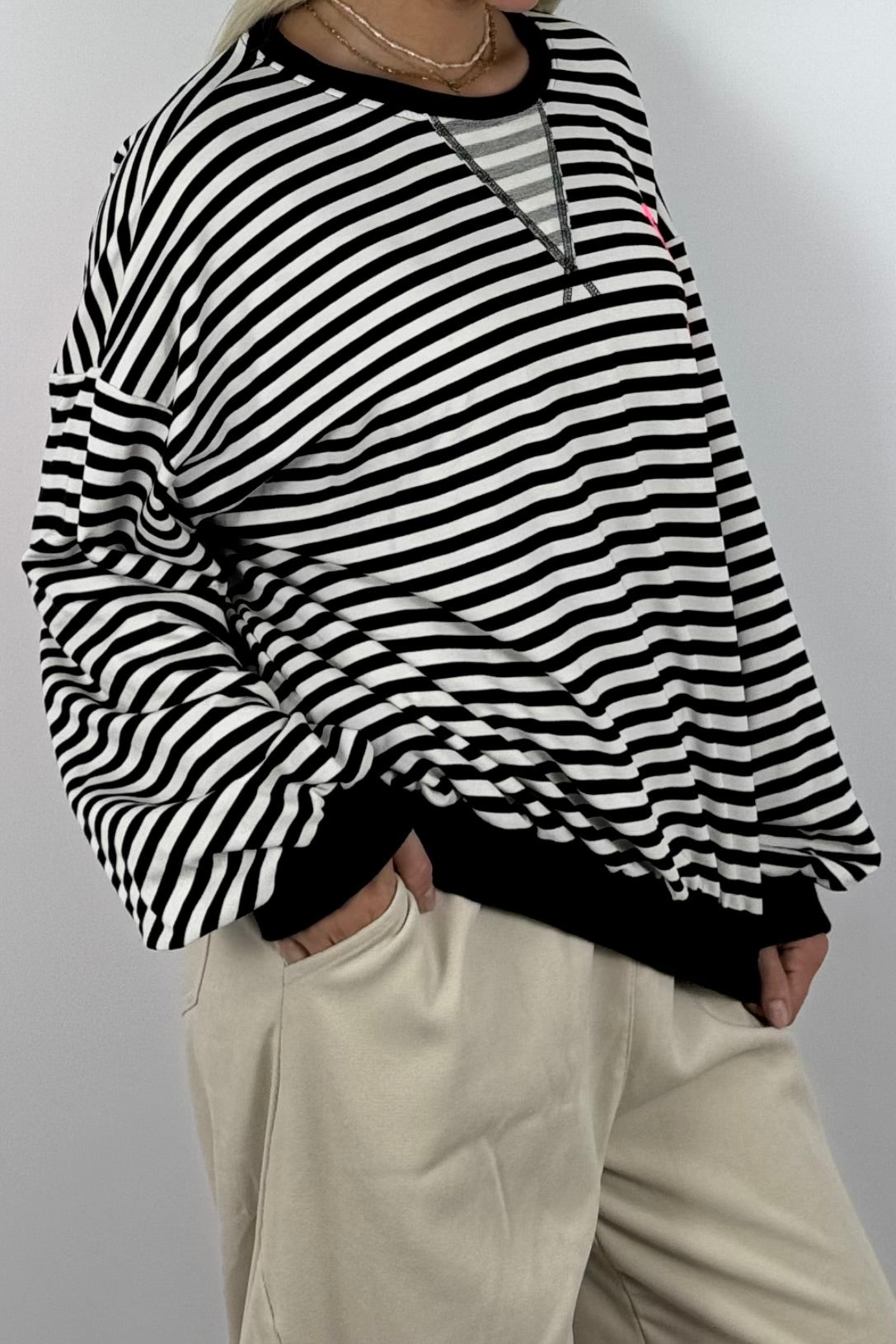 Oversize Streifen-Shirt mit „Full of Grace“-Weiß
