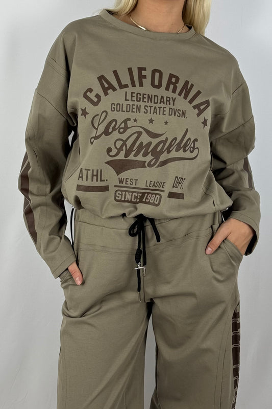 Damen Sweatshirt – California Los Angeles Print-Mud