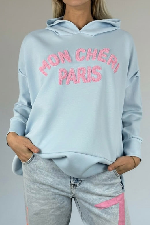 Oversize Hoodie „Mon Chéri Paris“-Hellblau