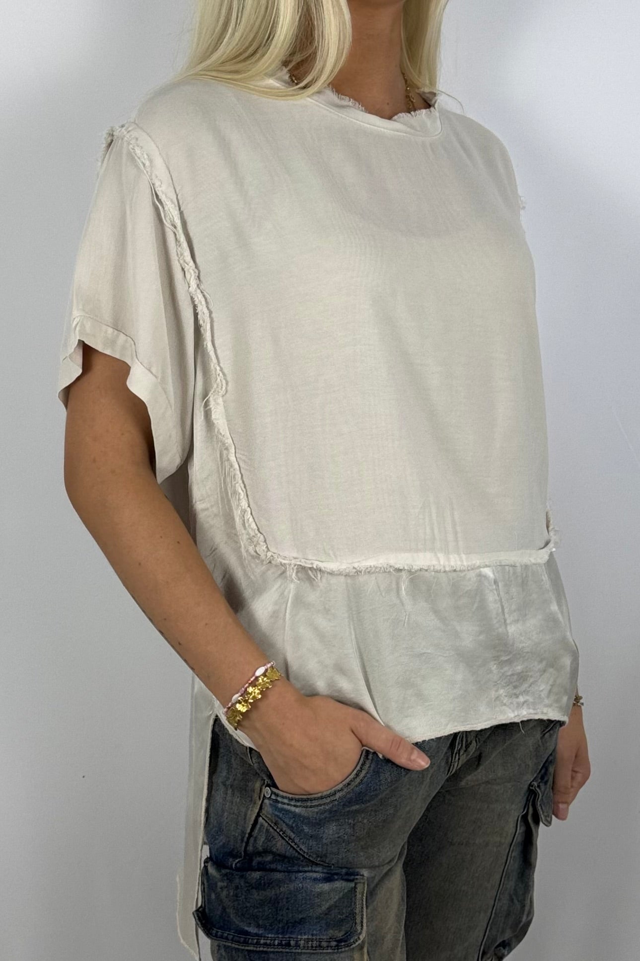 Damen Bluse mit Lagenlook –Beige