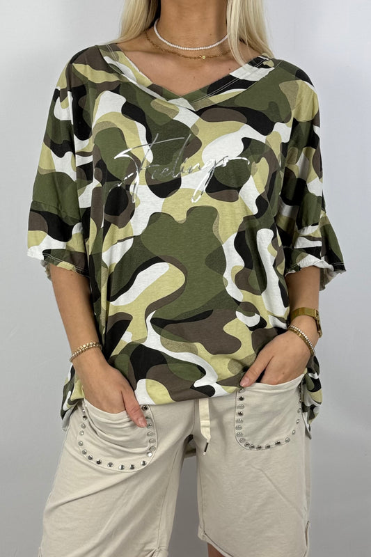Oversize-Shirt im Camouflage-Look-Weiß