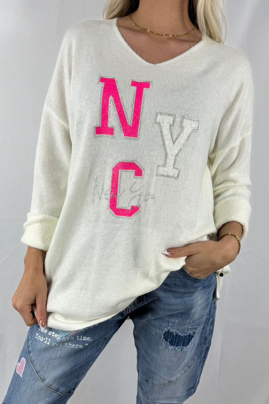 Oversize Shirt mit NYC-Print –weiß