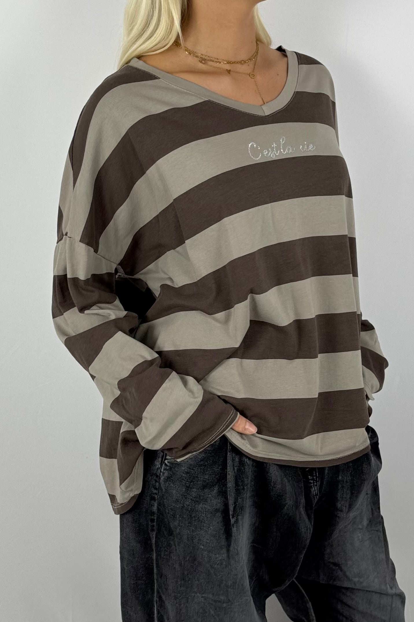 Damen Shirt gestreift – Oversize-Mud
