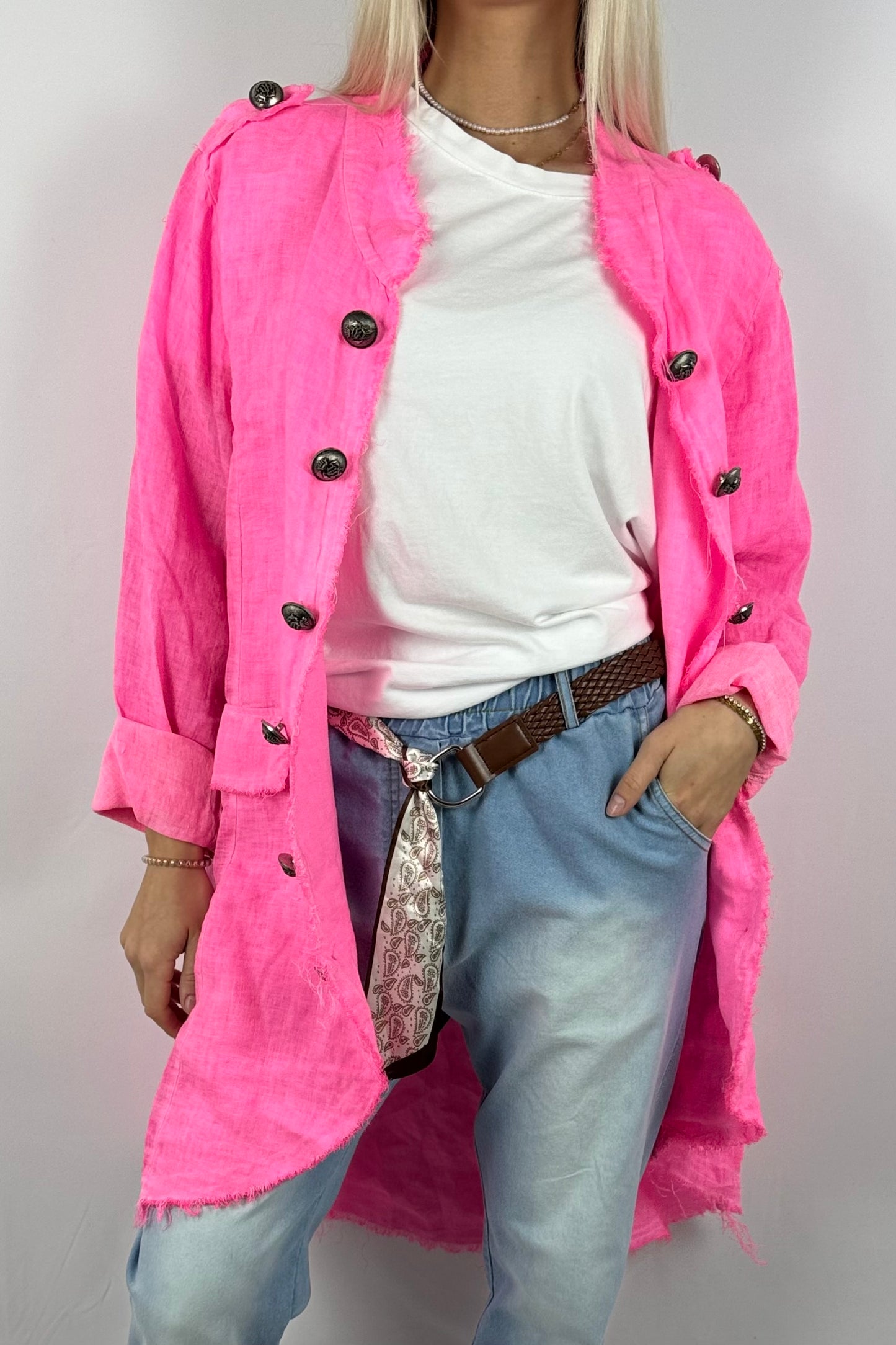 Leinenmantel „Casual Chic“ – leicht & stylisch-Neon Pink