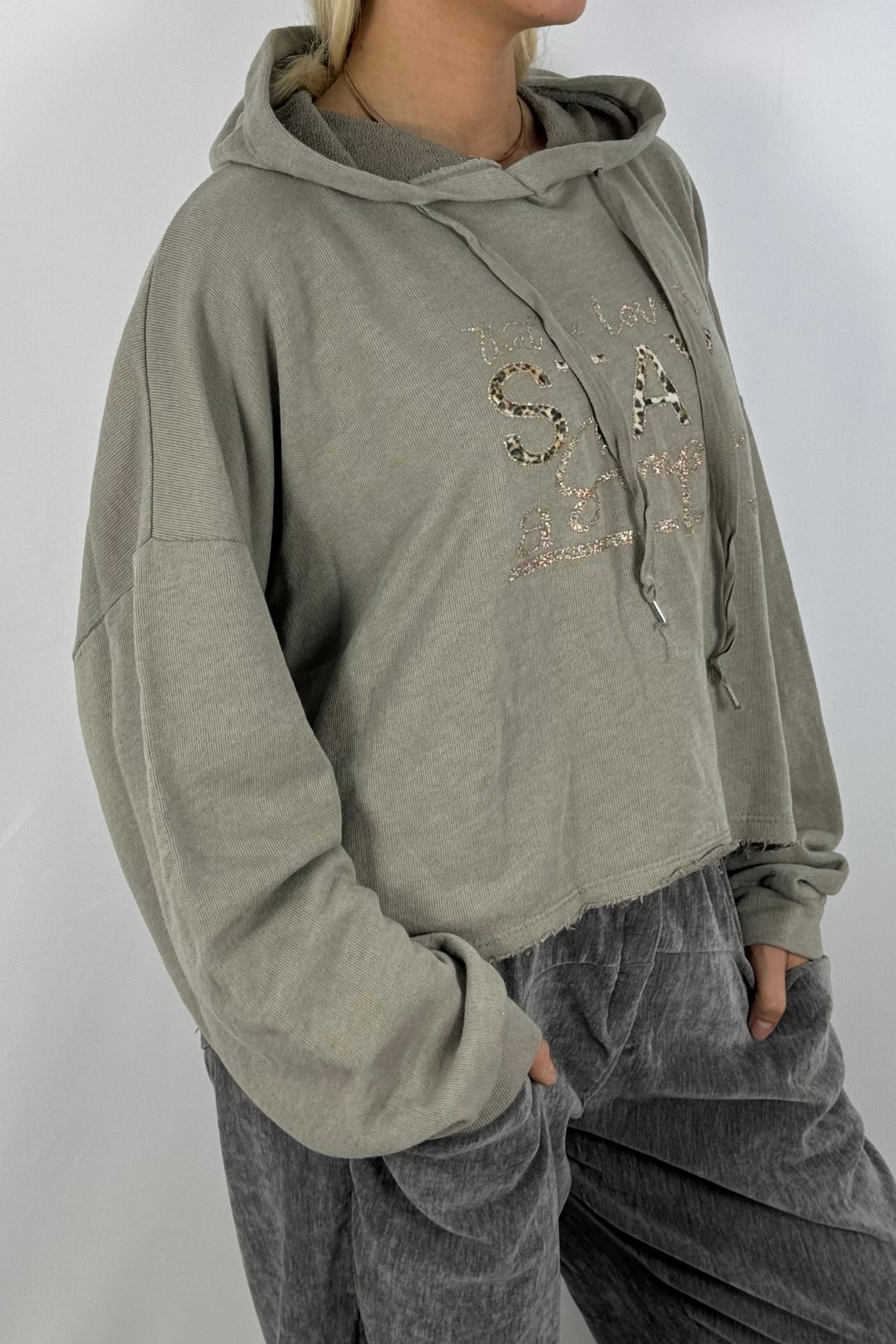 Damen Hoodie – Cropped mit Statement-Print-Mud
