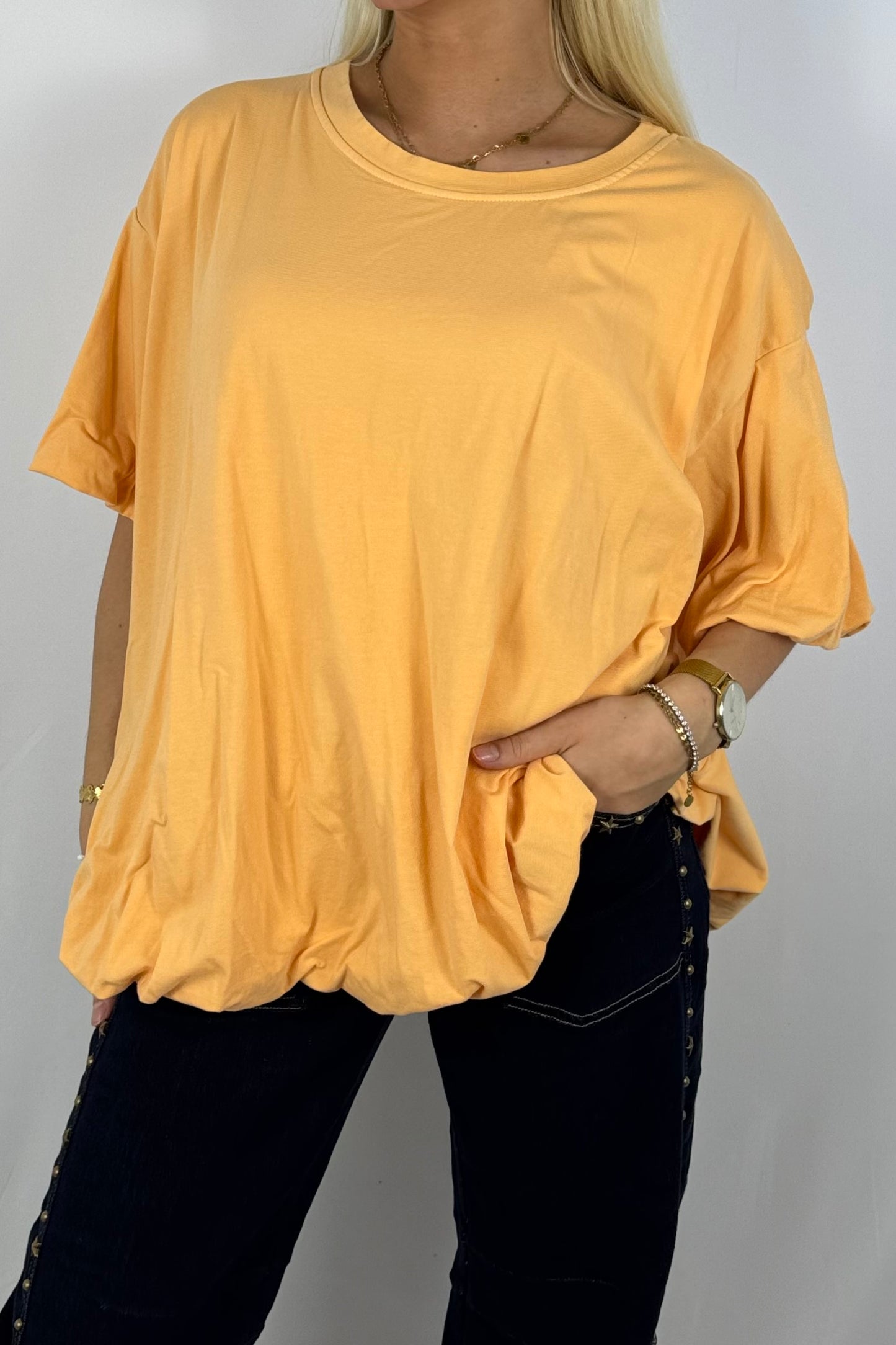 Basic Oversize Shirt mit Puffärmeln – Orange