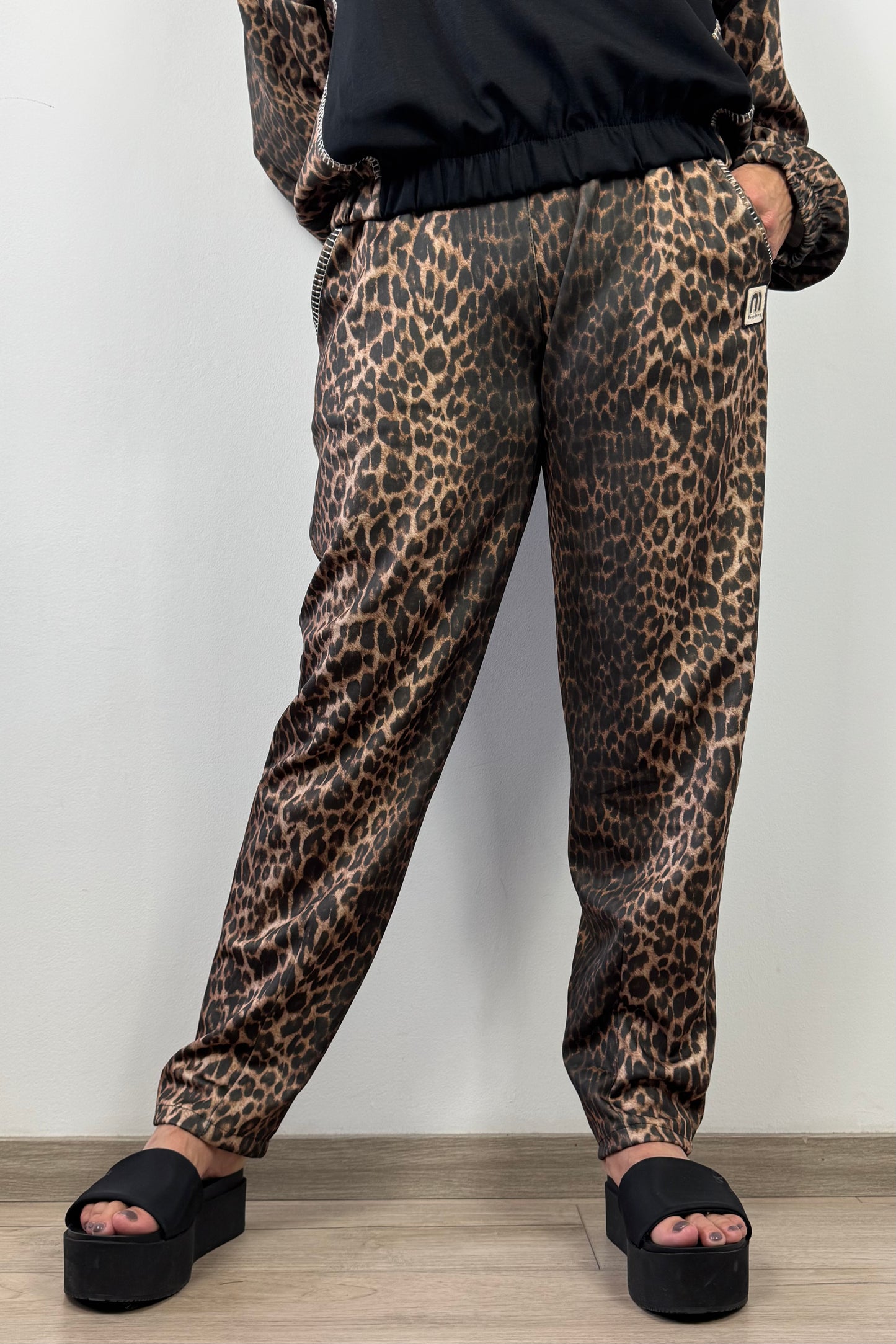 Stylische Damenhose mit Animal-Print und Tunnelzug – Einheitsgröße
