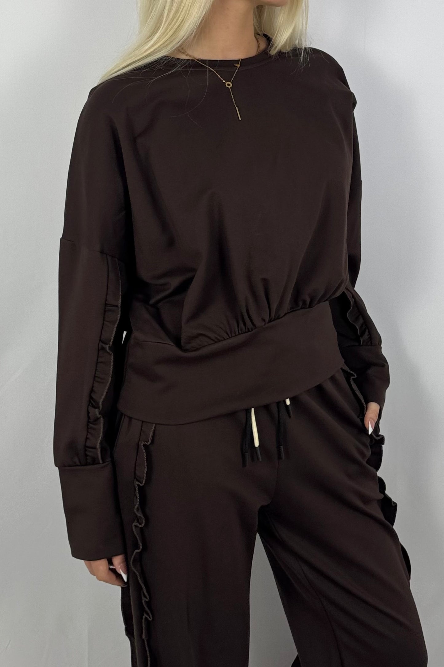Sweatshirt mit Rüschen-Details-Schoko