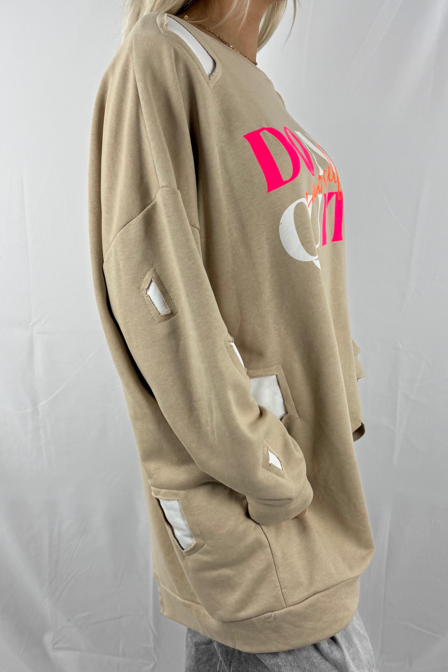 Oversize Sweatshirt mit Statement-Print –Beige