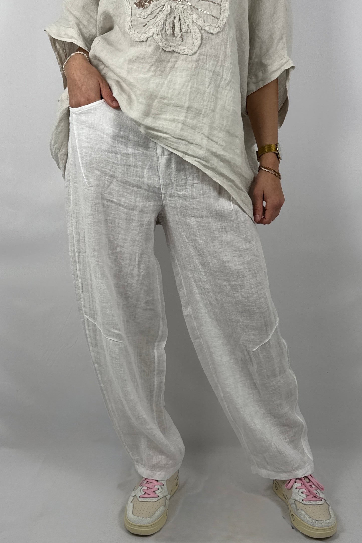 Lässige Leinenhose mit Knopfverschluss – Moderner Sommer Style-Weiß