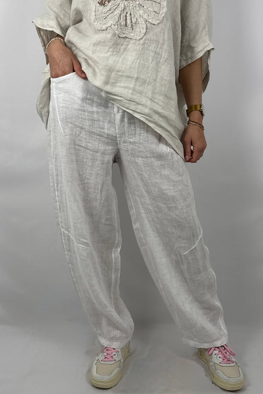 Lässige Leinenhose mit Knopfverschluss – Moderner Sommer Style-Weiß