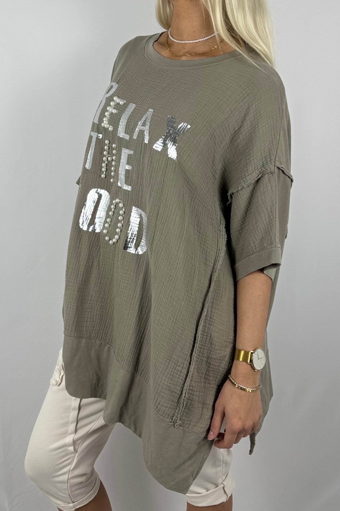 Oversize-Shirt „Relax The Mood“ aus Musselin-Mud