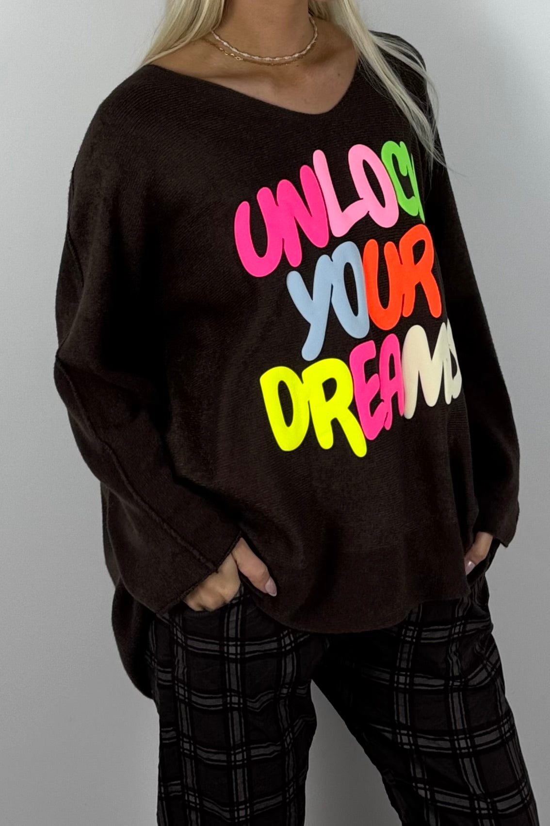 Damen Oversize-Sweatshirt mit Statement-Print-Schoko