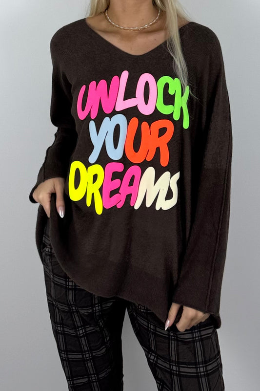 Damen Oversize-Sweatshirt mit Statement-Print-Schoko