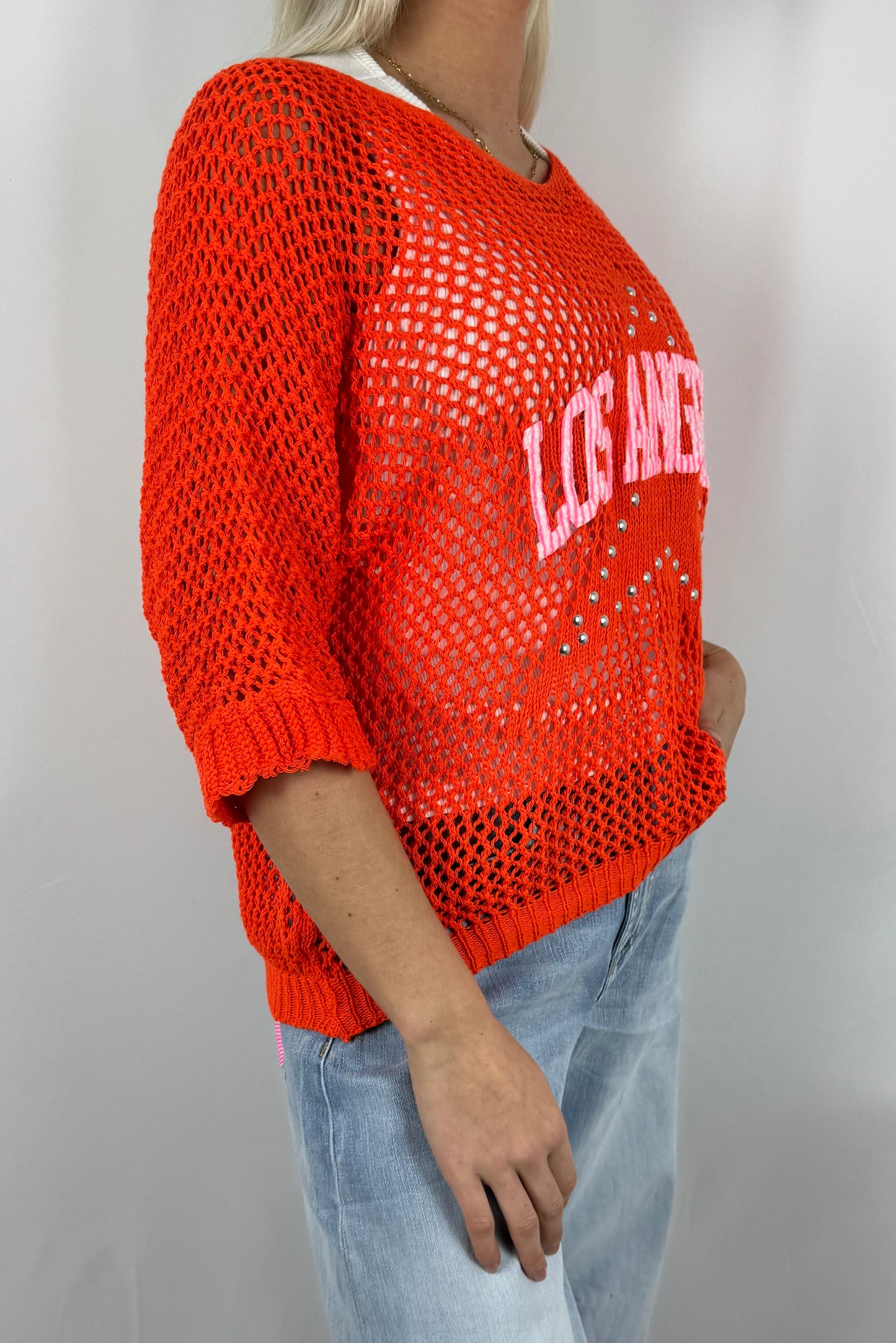 Damen Strickshirt „Los Angeles“ mit Strass-Orange