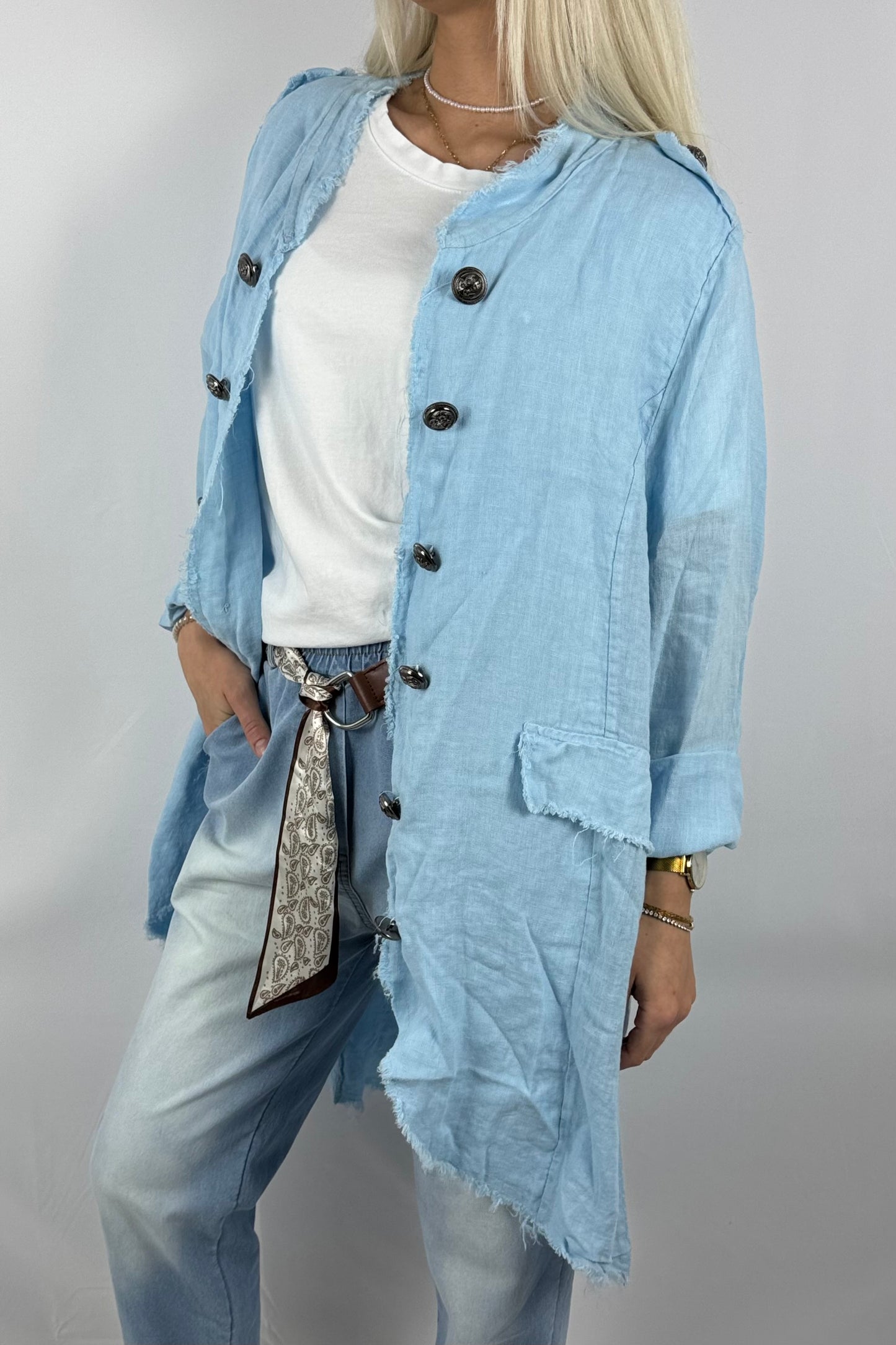 Leinenmantel „Casual Chic“ – leicht & stylisch-Hellblau