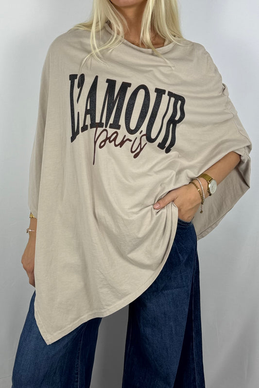 Damen Oversize Shirt „L’AMOUR Paris“-Beige