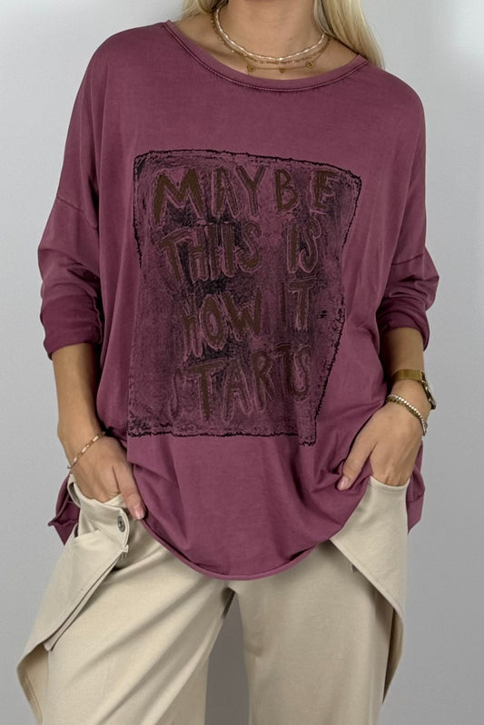Damen Oversize Shirt „Maybe This Is How It Starts“ – Bordeaux