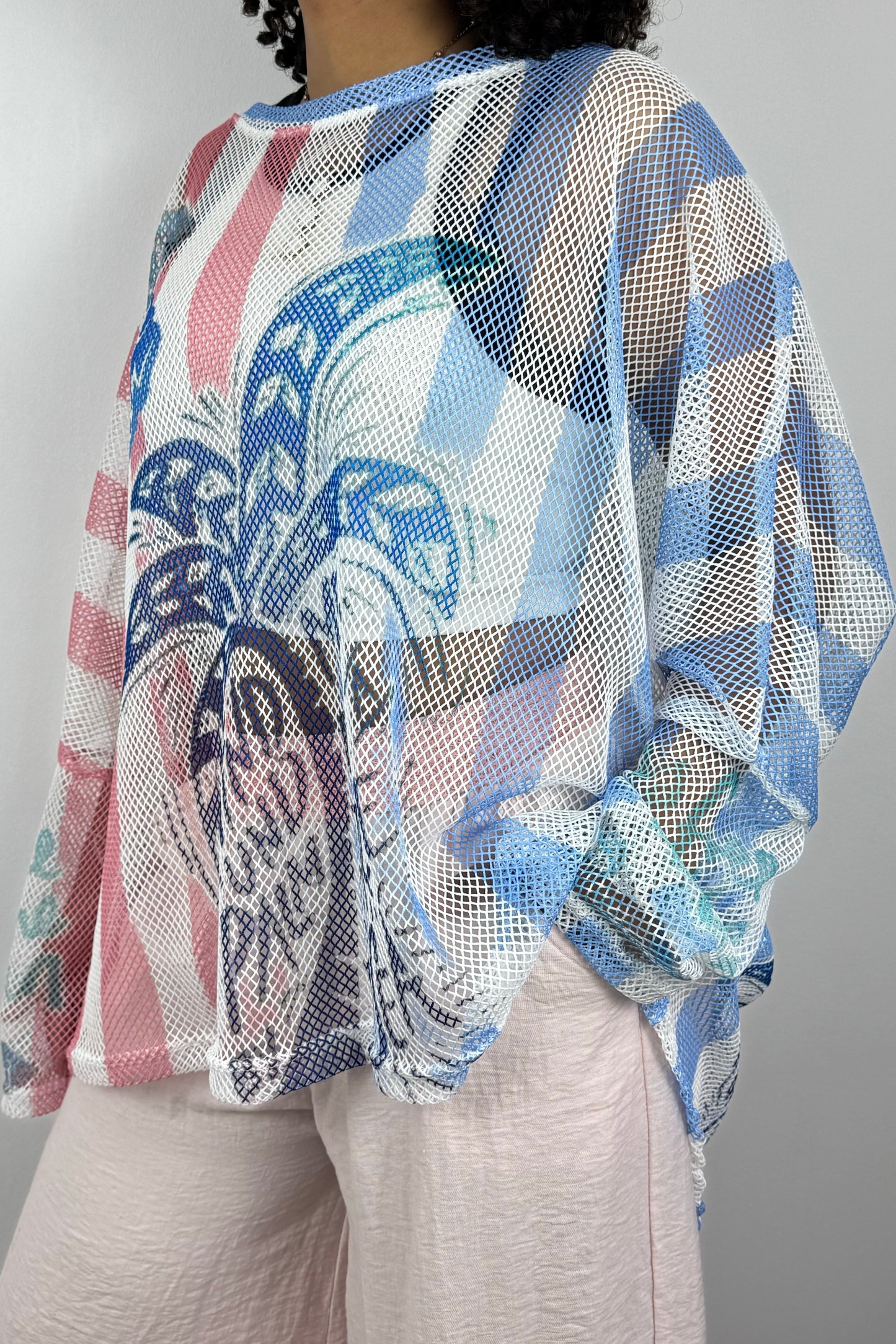 Transparentes Mesh-Shirt mit Palmen-Print – Damen