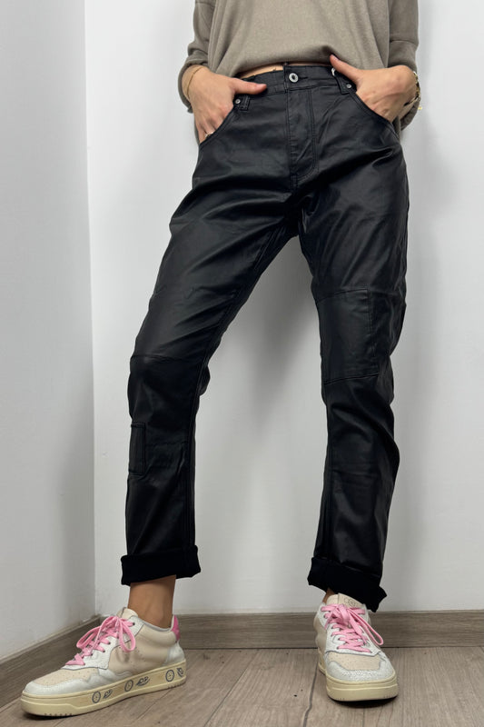 Damen Jeans in Lederoptik – Schwarz
