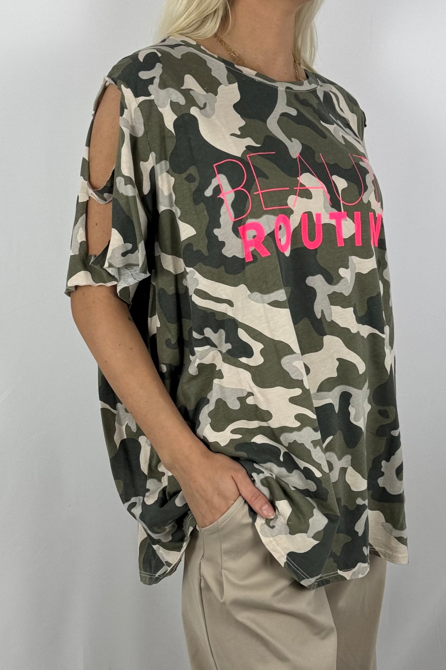 Beauty Routine Shirt – Camouflage -Beige
